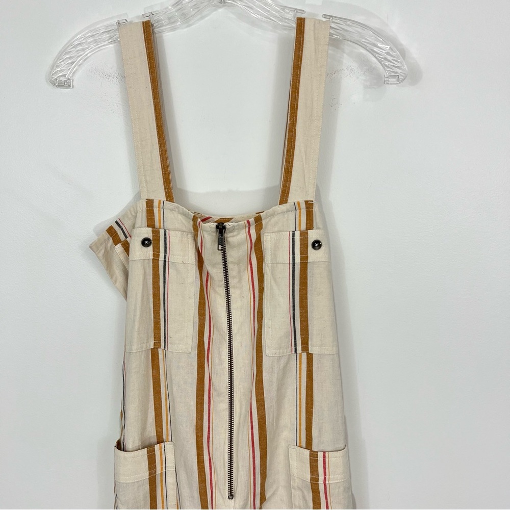 Billabong Striped Linen Jumpsuit in White and Tan - Picture 5 of 11